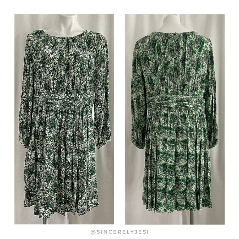 Boden Green Black White Long Sleeve Printed Dress